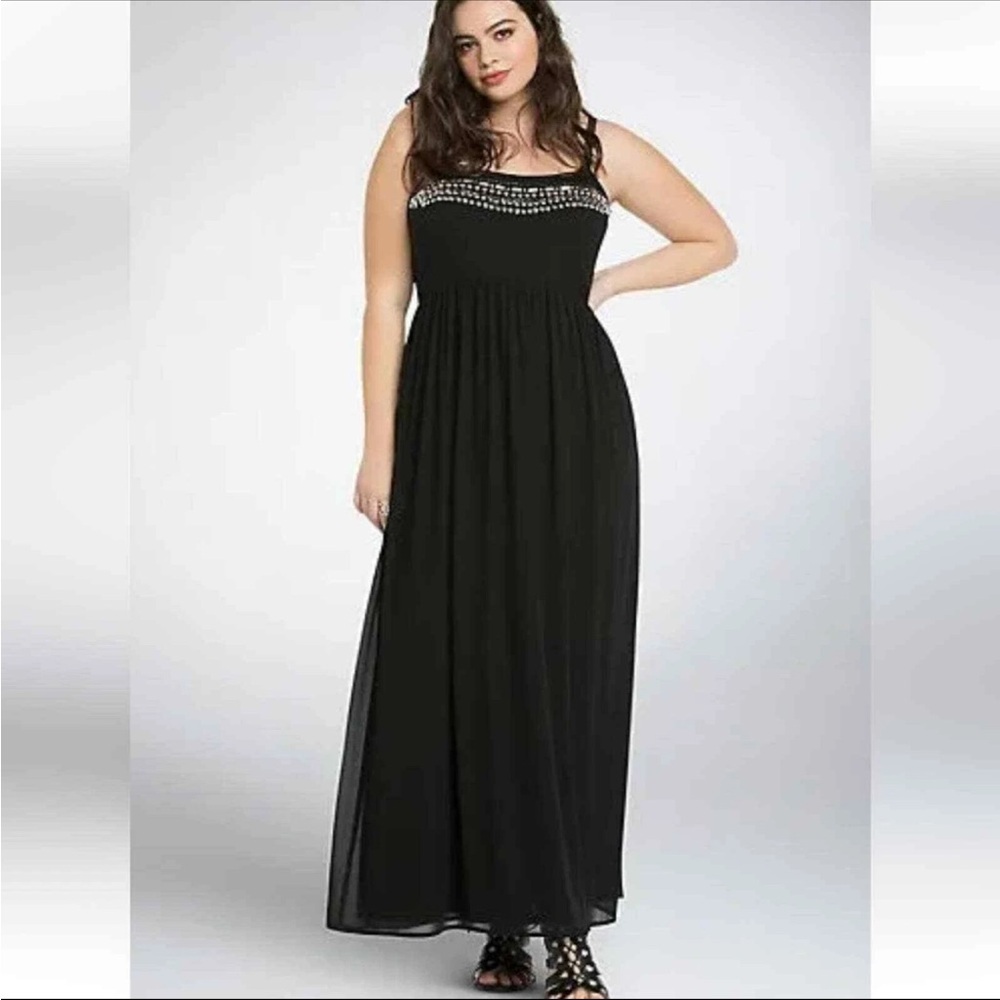 Torrid Women’s maxi black embellished beaded chiffon sleeveless dress